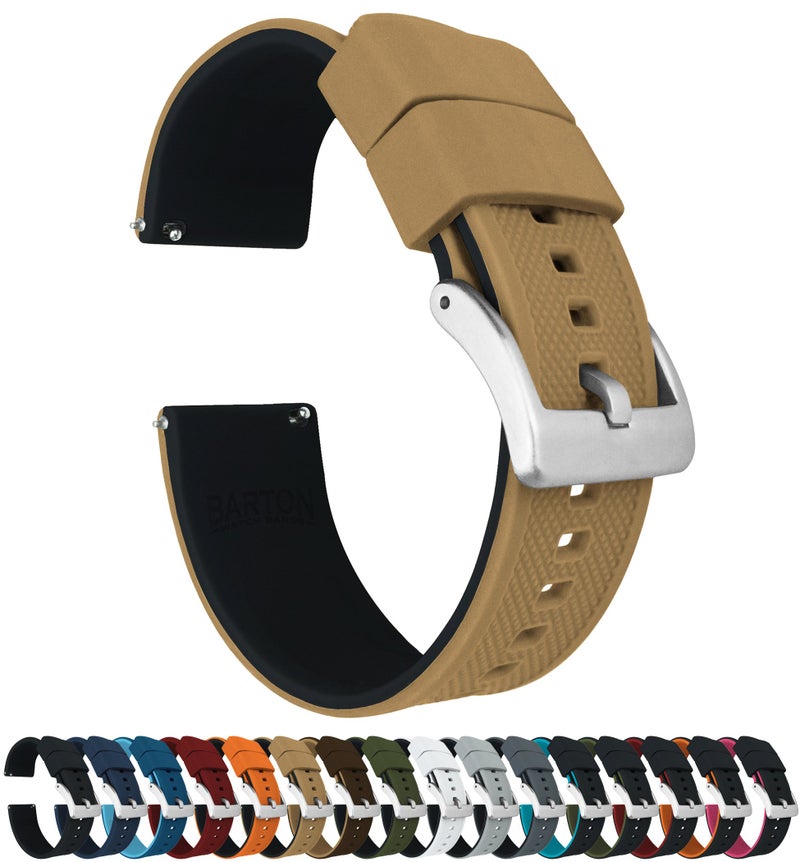 BARTON WATCH BANDS Quick Release Elite Silicone Watch Bands, Khaki Tan Top/Black Bottom, 22mm - Image 1